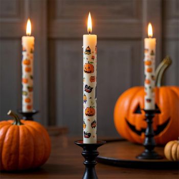 Halloween themed pumpkin skull pattern long festive dinner candle