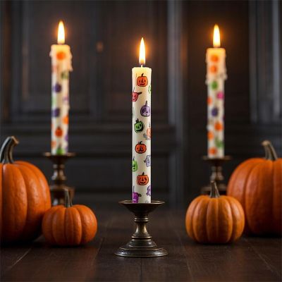 Halloween themed pumpkin skull pattern long festive dinner candle