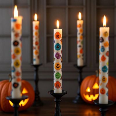 Halloween themed pumpkin skull pattern long festive dinner candle