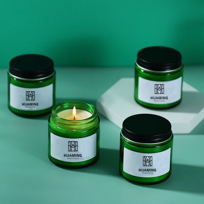 Green Glass Scented Candle with Lid 200g