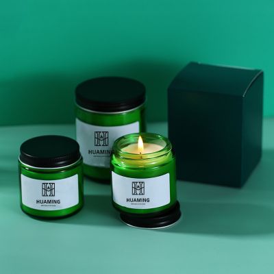 Green Glass Scented Candle with Lid 200g