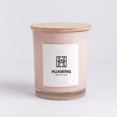 Pink Scented Candle with Wood Lid 160g
