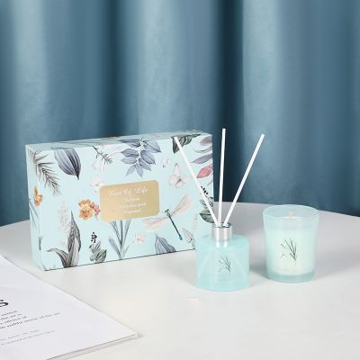 Reed Diffuser with Candle Gift Set, Amber & Vanilla Reed Oil Diffuser & Soy Wax Candle, Aromatherapy Scented Candles and Reed Diffusers for Home Gift Set