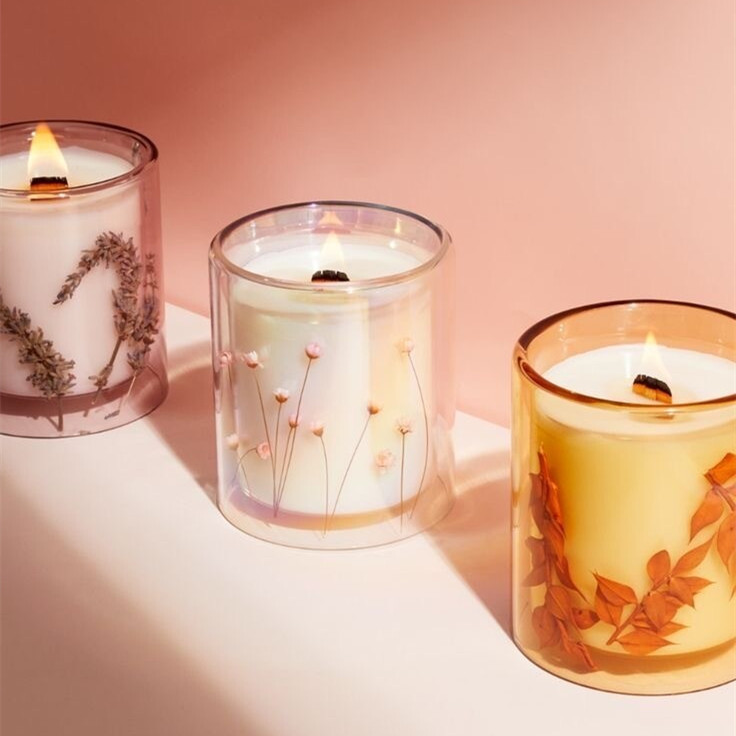 Double Glass Wood Wick Scented Candle 160g