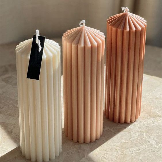 Large Ribbed Pillar Candle