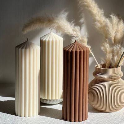 Large Ribbed Pillar Candle