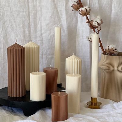 Large Ribbed Pillar Candle