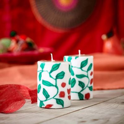 Floral Sticker Pillar Candle