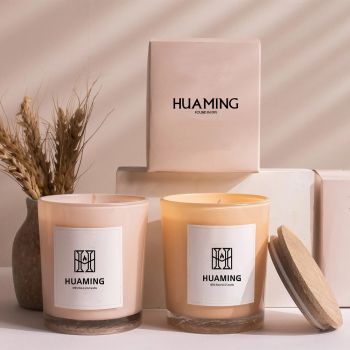 Pink Scented Candle with Wood Lid 160g