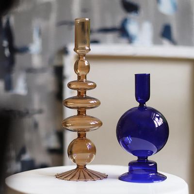 Unique Rotary Color Glass Table Scented Candle Stick Holder