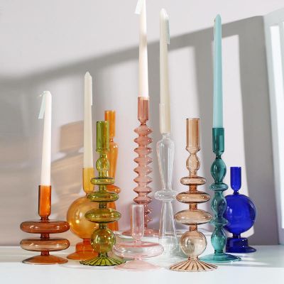 Unique Rotary Color Glass Table Scented Candle Stick Holder