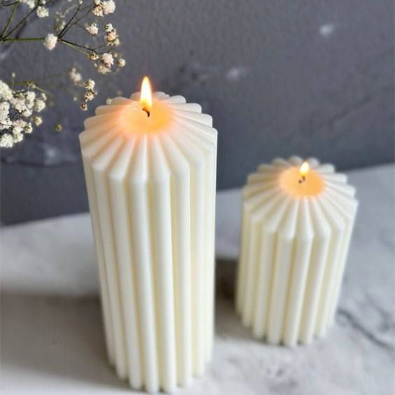 Unscented Ivory Columnar Pillar Candle Bulk Ribbed Thick Pillar Candles