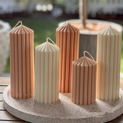 Unscented Ivory Columnar Pillar Candle Bulk Ribbed Thick Pillar Candles