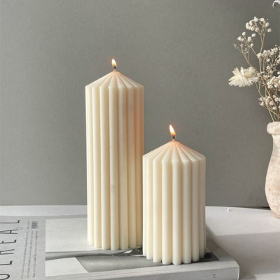 Unscented Ivory Columnar Pillar Candle Bulk Ribbed Thick Pillar Candles