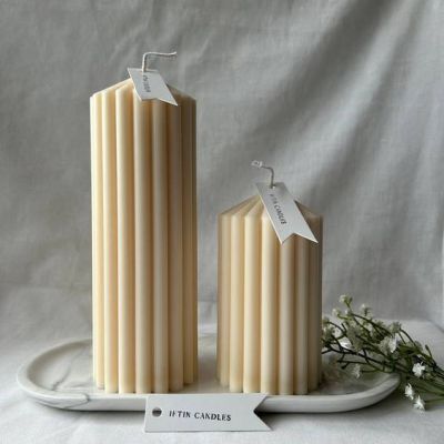 Unscented Ivory Columnar Pillar Candle Bulk Ribbed Thick Pillar Candles