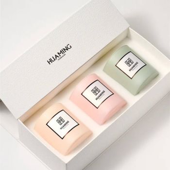 3 piece scented candle gift box with colored glass