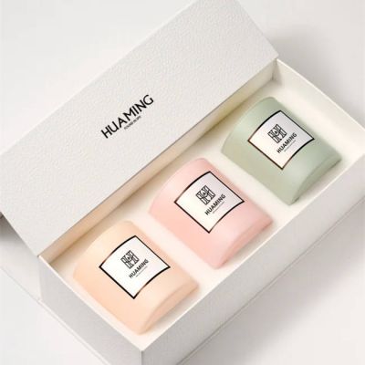 3 piece scented candle gift box with colored glass