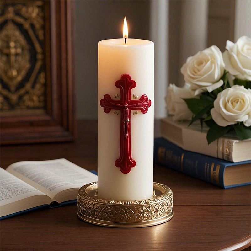 OEM ODM Custom Luxury Smokeless Cylindrical Handmade Easter Jerusalem Cross Prayer Candles