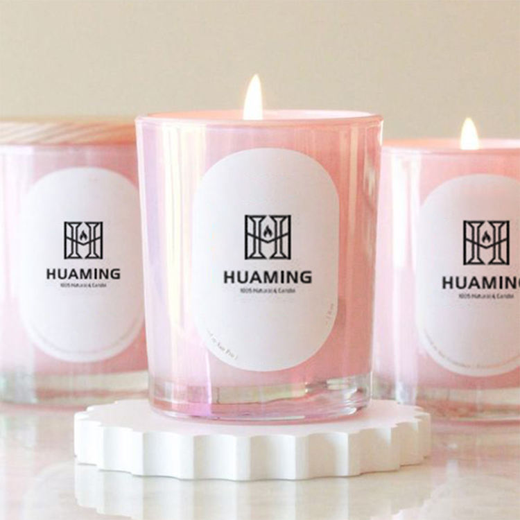 Custom Glass Scented Candle 100% Natural Soy Wax Glass Candle Cup Wood Grain Lid