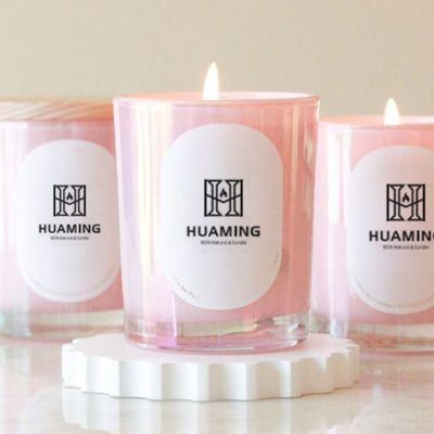 Custom Glass Scented Candle 100% Natural Soy Wax Glass Candle Cup Wood Grain Lid