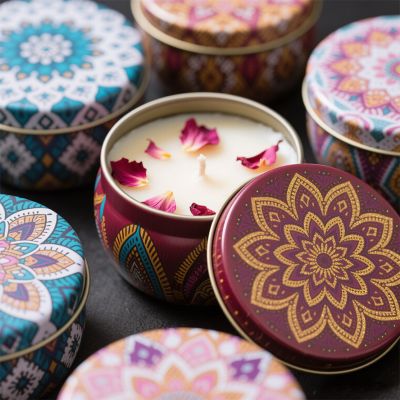 Ethnic Pattern Tin Soy Wax Aromatherapy Scented Candle