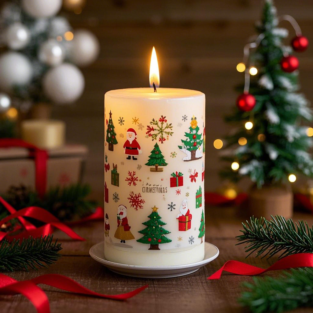 Customizable Christmas Pillar Candle Set with Festive Patterns
