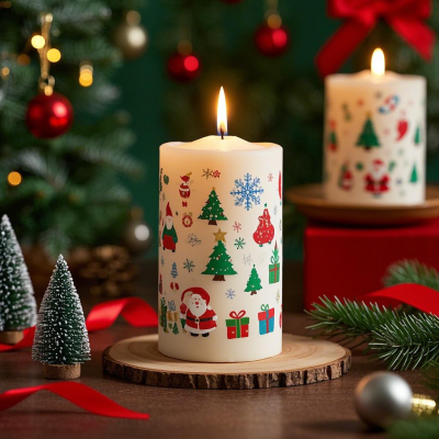 Customizable Christmas Pillar Candle Set with Festive Patterns