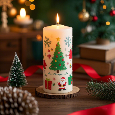 Customizable Christmas Pillar Candle Set with Festive Patterns