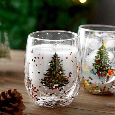 Christmas Holiday Double Wall Cup Flowing Sequins Scented Candles
