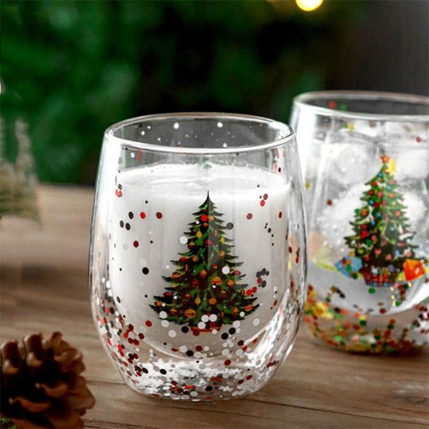 Christmas Holiday Double Wall Cup Flowing Sequins Scented Candles
