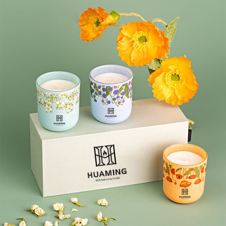 Flower Ceramic Scented Massage Candle With Gift Box Set