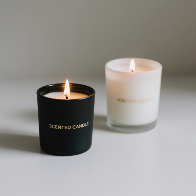 Matte Black and Frosted White Scented Glass Candle