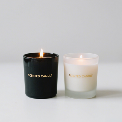 Matte Black and Frosted White Scented Glass Candle