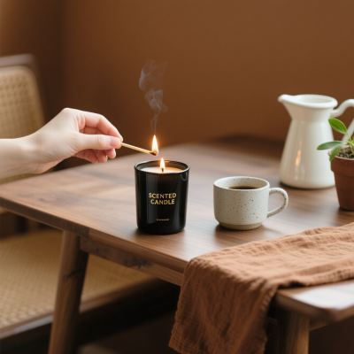 Matte Black and Frosted White Scented Glass Candle