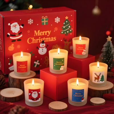 6 Pack Christmas Jar Scented Candle Gift Set with Festive Fragrances