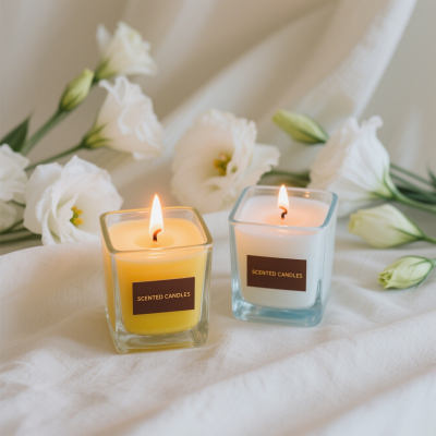Colorful Macaron Scented Candles in Square Glass with White Gift Box