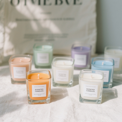 Colorful Macaron Scented Candles in Square Glass with White Gift Box