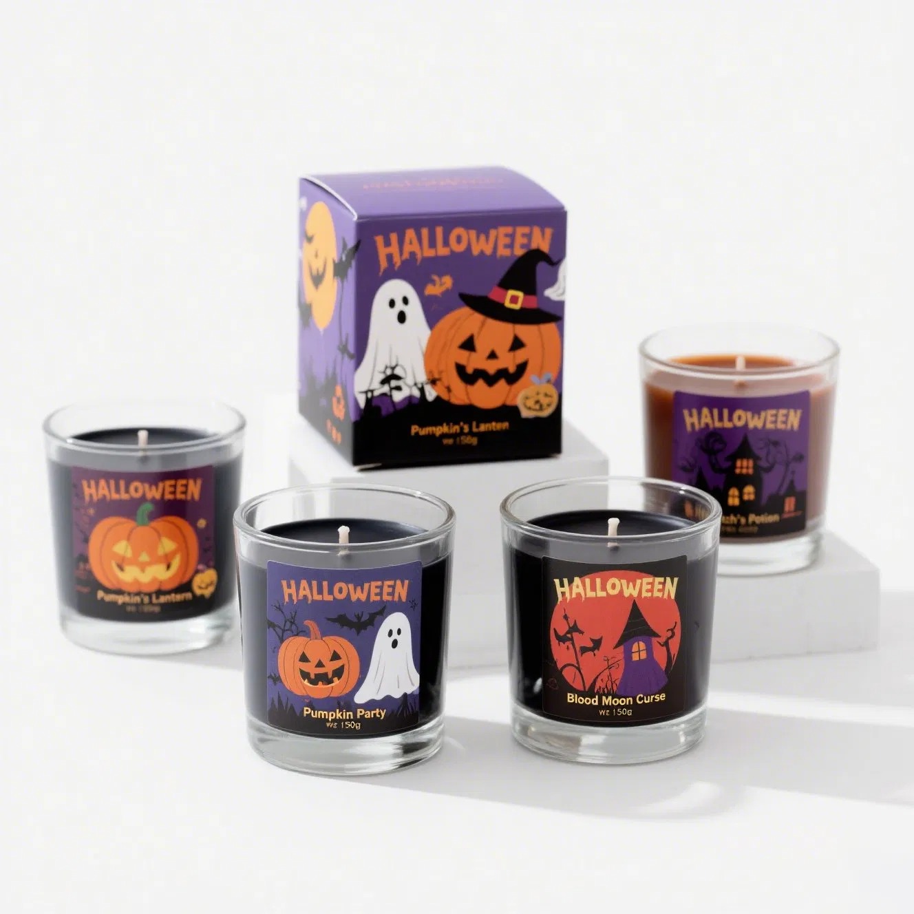 Halloween Black Soy Wax in Glass Jar Scented Candles Set