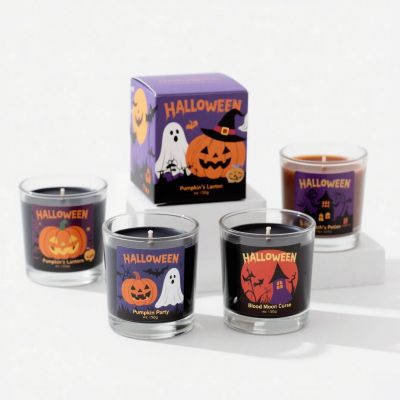 Halloween Black Soy Wax in Glass Jar Scented Candles Set