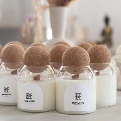 500g Luxury Elegant Borosilicate Glass Jar Scented Soy Candle with Cork Ball Lid