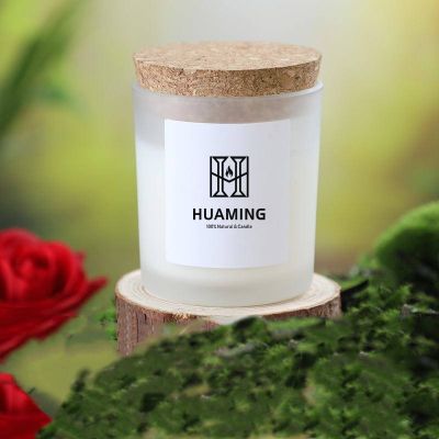 Multi-colored cork lid frosted glass soy wax scented candles