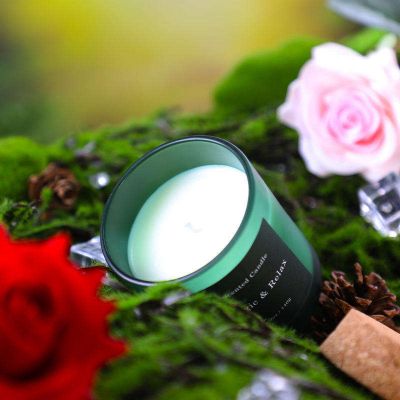 Multi-colored cork lid frosted glass soy wax scented candles