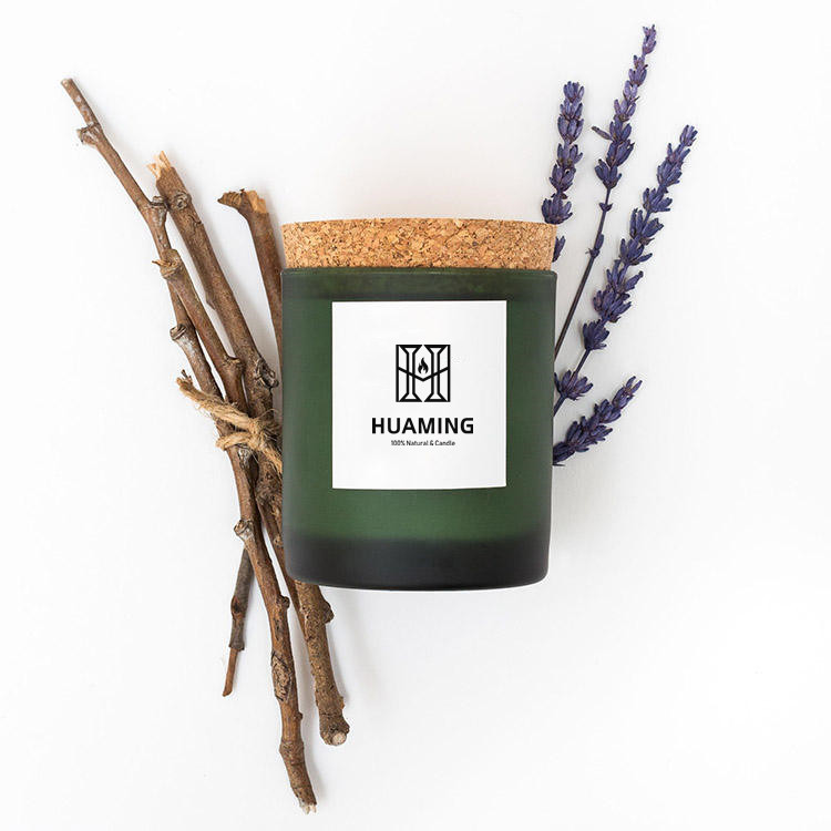 Multi-colored cork lid frosted glass soy wax scented candles