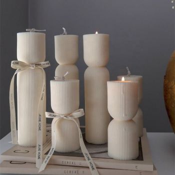 Sculptural soy wax decorative candles ribbed pillar candles