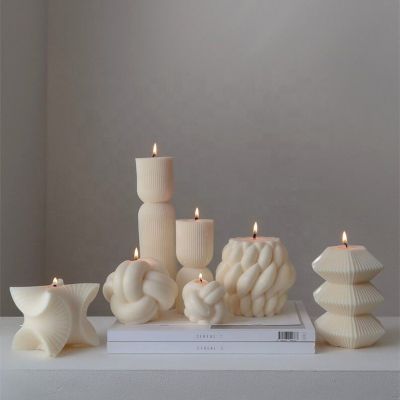 Sculptural soy wax decorative candles ribbed pillar candles