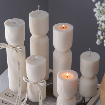 Sculptural soy wax decorative candles ribbed pillar candles