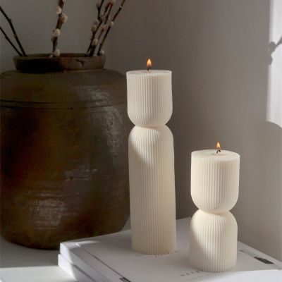 Sculptural soy wax decorative candles ribbed pillar candles