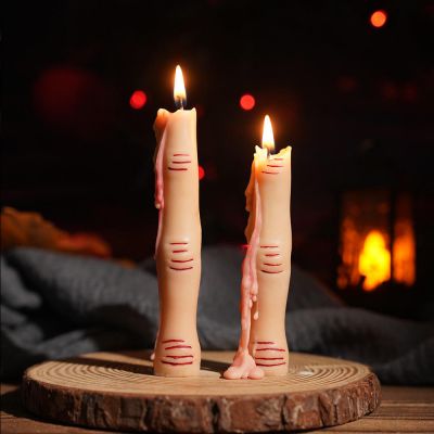 Halloween column skull, pumpkin and creepy finger shaped decorative candles