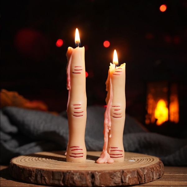 Halloween column skull, pumpkin and creepy finger shaped decorative candles