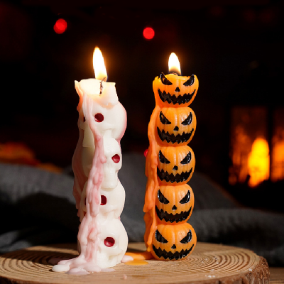 Halloween column skull, pumpkin and creepy finger shaped decorative candles
